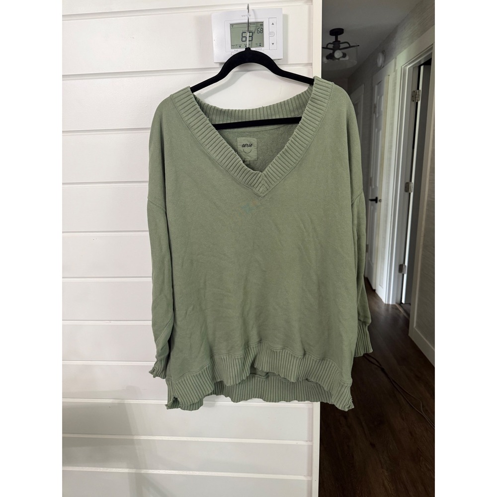 Aerie Down‎ to Earth VNeck Sweater Sage Green Oversized Pullover Large